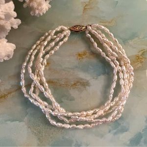 JACMEL 14k Gold Freshwater Pearl 5 Strand Bracelet beaded layered